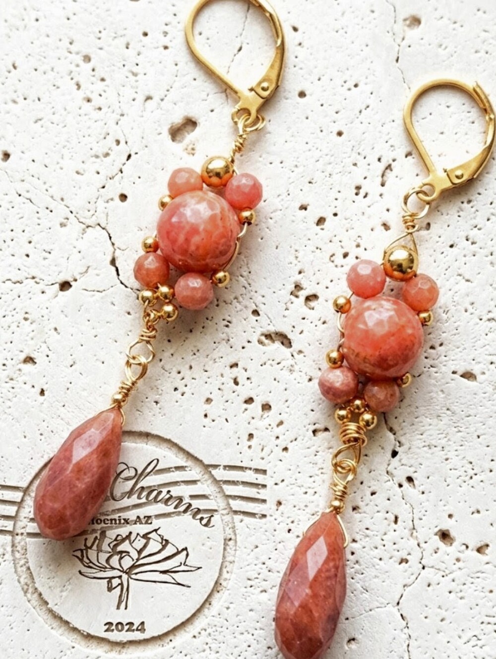 Terra Et Flores: Genuine Pink Rhodochrosite In Victorian Artisan Drop Earrings